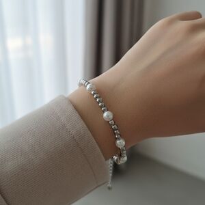 Elegant Stainless Steel Silver and White Pearl Bracelet